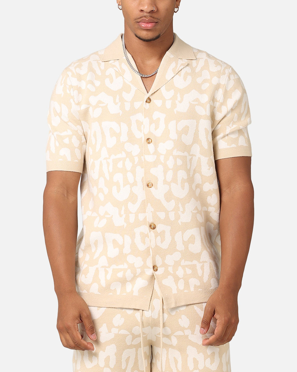 XXIII Puzzle Knit Button Up Shirt Beige/Off White