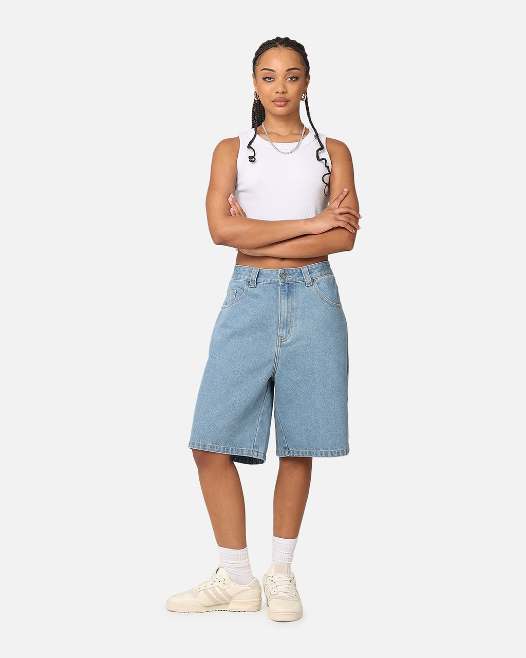 S Double Denim Standard Shorts Mid Blue