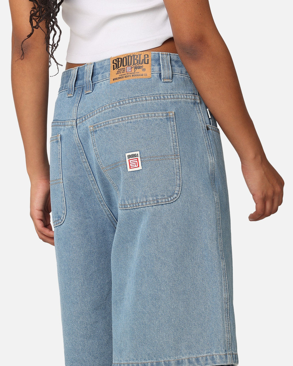 S Double Denim Standard Shorts Mid Blue